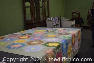 Hand Made Flower Garden Quilt - 89in x 98in