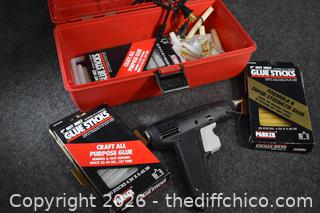 Glue Guns, Sticks plus Container