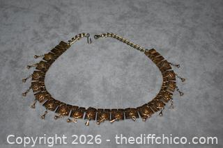 1930 Vintage Czech Brass Filigree Necklace