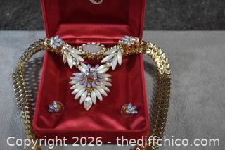 Vintage Costume Jewelry Fancy Necklace and Earrings