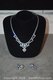 Blue Rhinestone Necklace and Earring Set