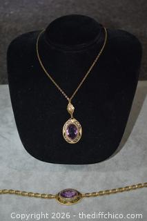 Vintage Amethyst Necklace and Bracelet 