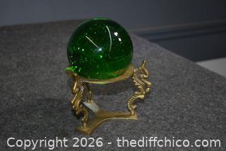 Bubble Green Sphere with Sea Horse Stand