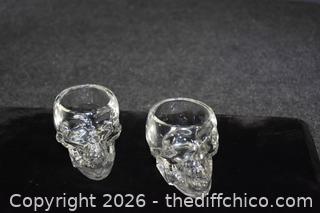 2 Glass Skull Head Shot Glasses