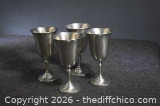 Four Preisner Pewter Wine Goblets