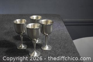 Four Preisner Pewter Wine Goblets