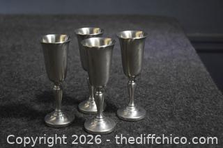 Four Preisner Pewter Cordial Glasses 