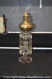 Vintage Cut Crystal Aladdin Table Oil Lamp-plus Aladdin Chimney