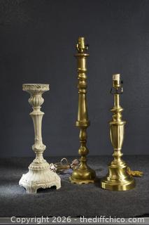 Three Lamp Bases-One Cast Iron