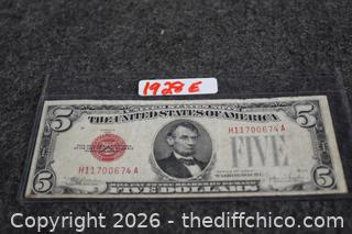 1928 E Red Stamp $5 Bill