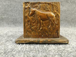 Vintage Hand Crafted "Matchbox Safe" Wooden Box Covered with Cooper Sheeting from the Arts and Crafts Era - 3.5" Tall
