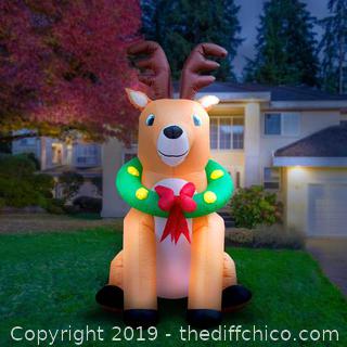 Holidayana Inflatable Christmas Reindeer with Wreath Decoration with Built-in Fan and LED Lights (J14)