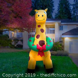Holidayana Inflatable Christmas Giraffe with Wreath Decoration with Built-In Fan and LED Lights (J7)