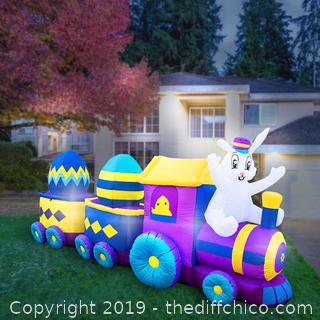 Holidayana Inflatable Easter Bunny Train Decoration with Engine and 2 Cars with Built-In Fan and LED Lights (J8)