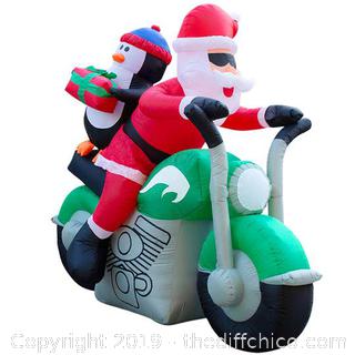 Holidayana Inflatable Santa on Motorcycle Christmas Decoration with Built-In Fan and LED Lights (J10)