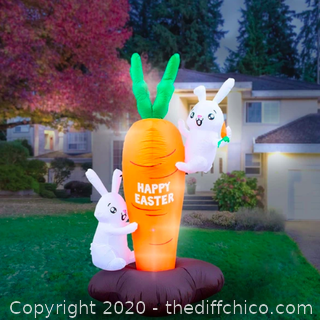 Holidayana Inflatable Easter Bunny Climbing Carrot Decoration with Built-In Fan and LED Lights (J21)