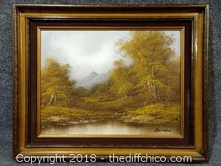 Vintage Oil Painting Signed by Artist - Solid Mexican Pine Frame with Brown Velvet - 21" x 17"